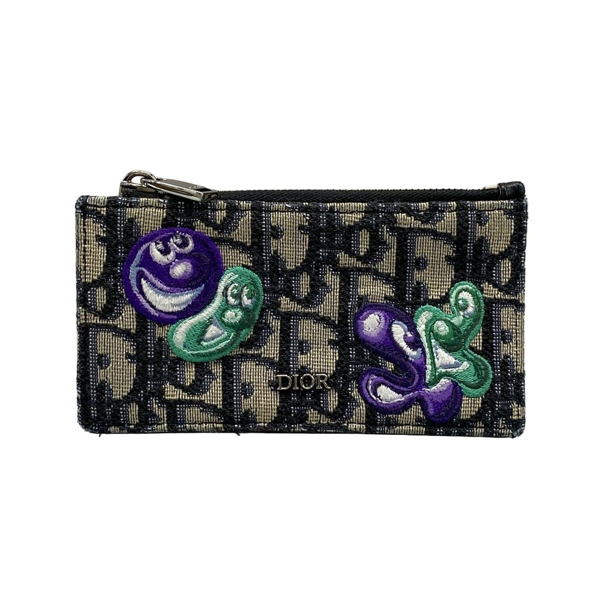 ディオール クリスチャンディオール コインケース ロゴグラム ベージュ×ネイビー×マルチ 刺繍 Kenny Scharf ケニーシャーフコラボ レザー