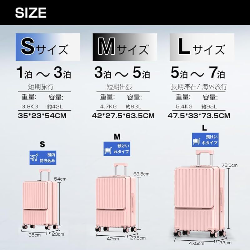 日常着 BARGOHOY スーツケース フロントオープン キャリーケース 軽量 カップホルダー付き 隠しフック機能 キャリーバッグ USBポート付き 耐衝撃 静音 360度回転 TSAローク ファスナータイプ キャリーバッグ 人気 おしゃれ 旅行 ビジ 0