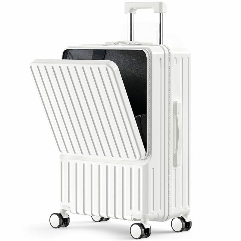BARGOHOY スーツケース フロントオープン キャリーケース 軽量 カップホルダー付き 隠しフック機能 キャリーバッグ USBポート付き 耐衝撃 静音 360度回転 TSAローク ファスナータイプ キャリーバッグ 人気 おしゃれ 旅行 ビジ 1