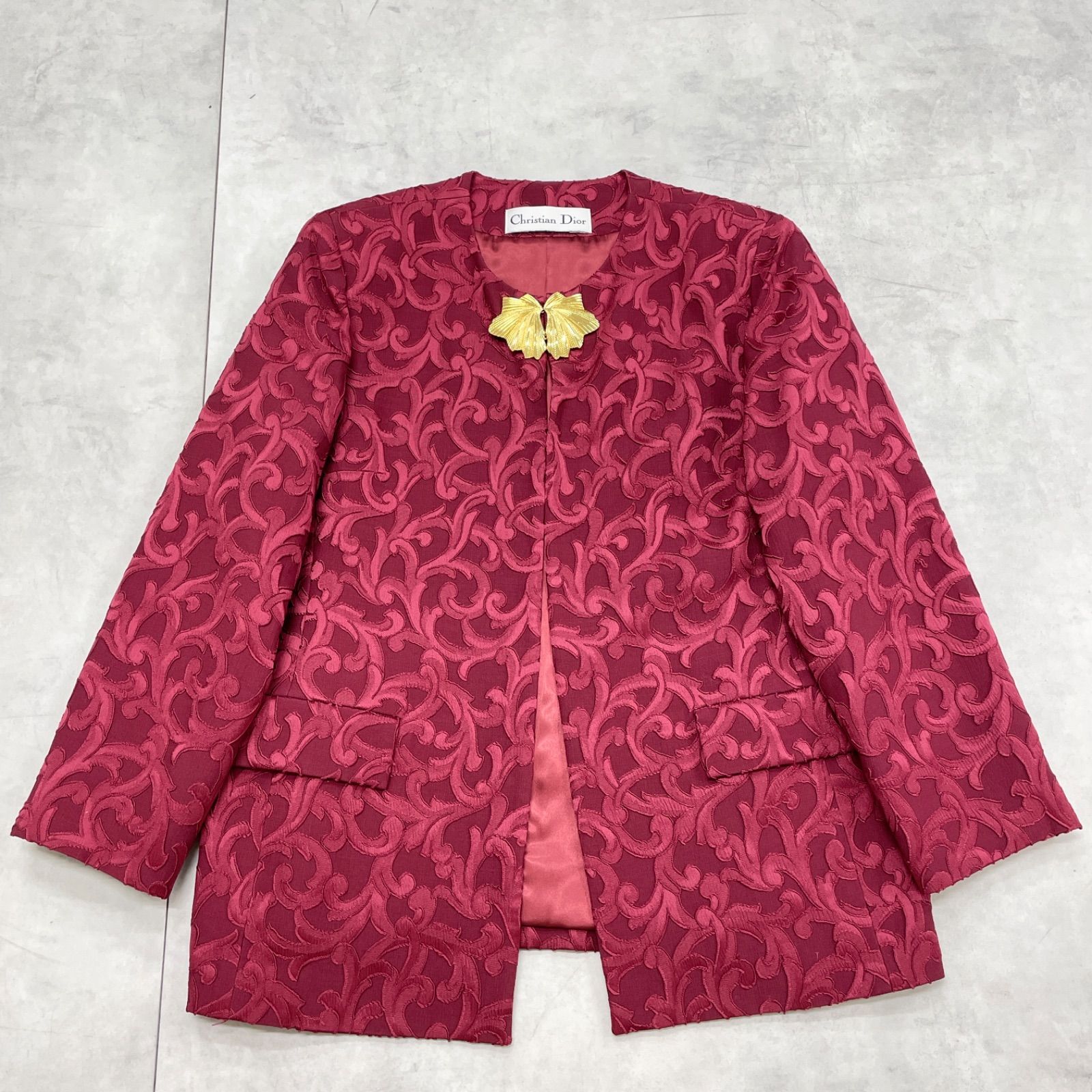 Christian Dior クリスチャンディオール セットアップ ノー ジャケット 総柄 ジャガード シルク ウール 赤 レディース