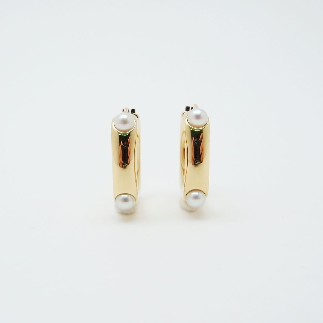 ミキモト ベビーパール フープ ピアス 3.2〜3.1mm K18YG 新品仕上げ S