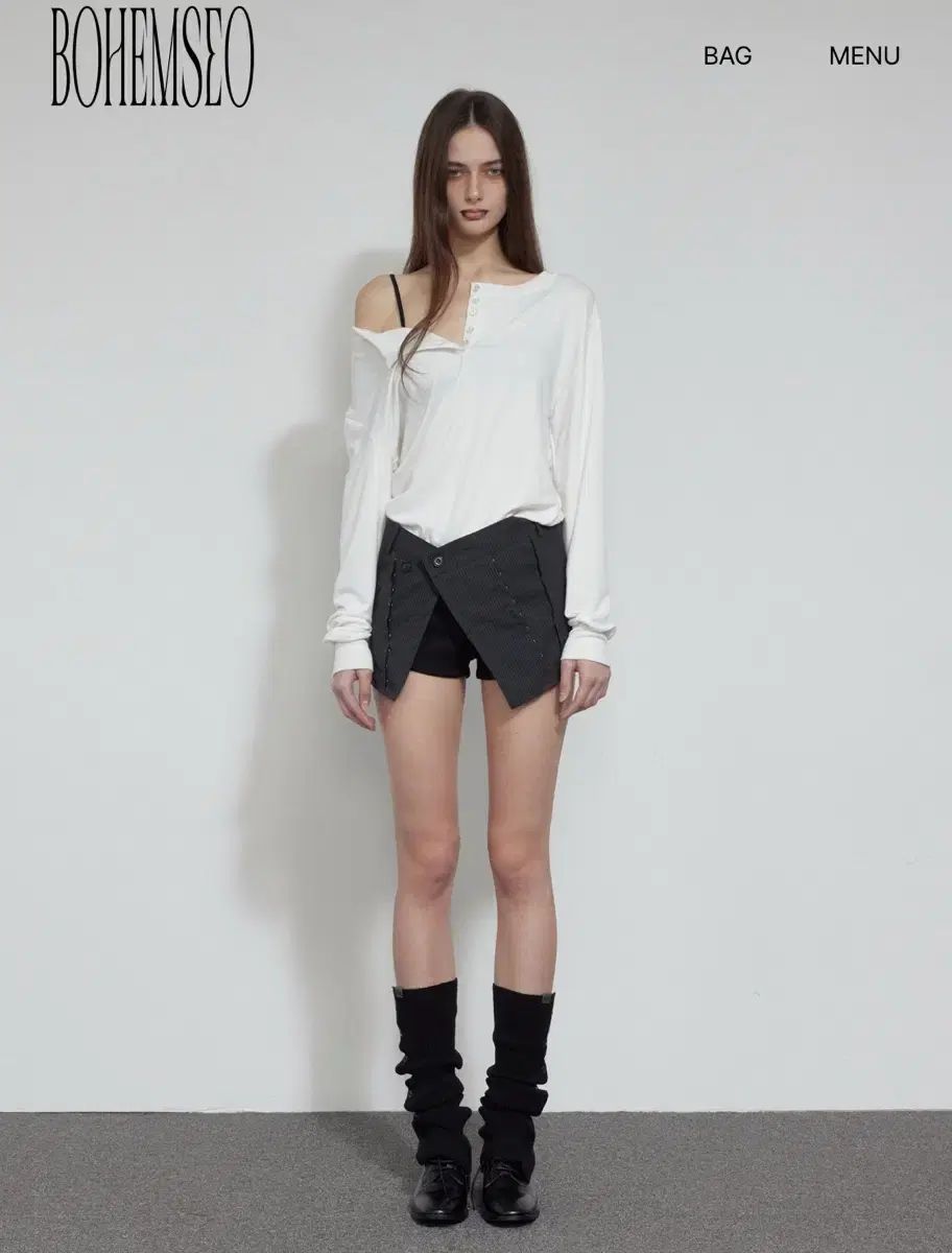 ボヘミアンソウル ボタンアップ サイドタック Tシャツ アイボリー トップス オフショルダー