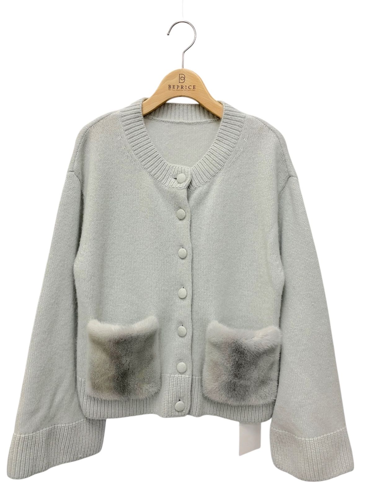 フォクシーブティック Knit Jacket Éclissé 44917 ニットジャケット 40 ブルー ミンクファー IT8PRD8ANEU0