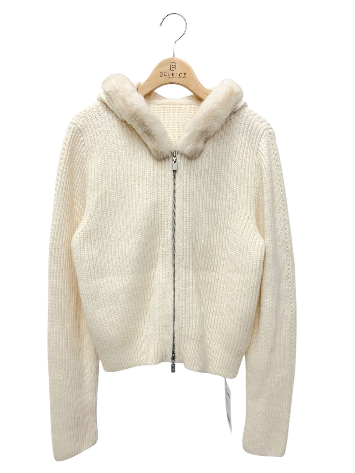 フォクシーブティック 44107 パーカー 40 アイボリー ニット ジップアップ ミンクファー付き ITS5SV6QM6AH