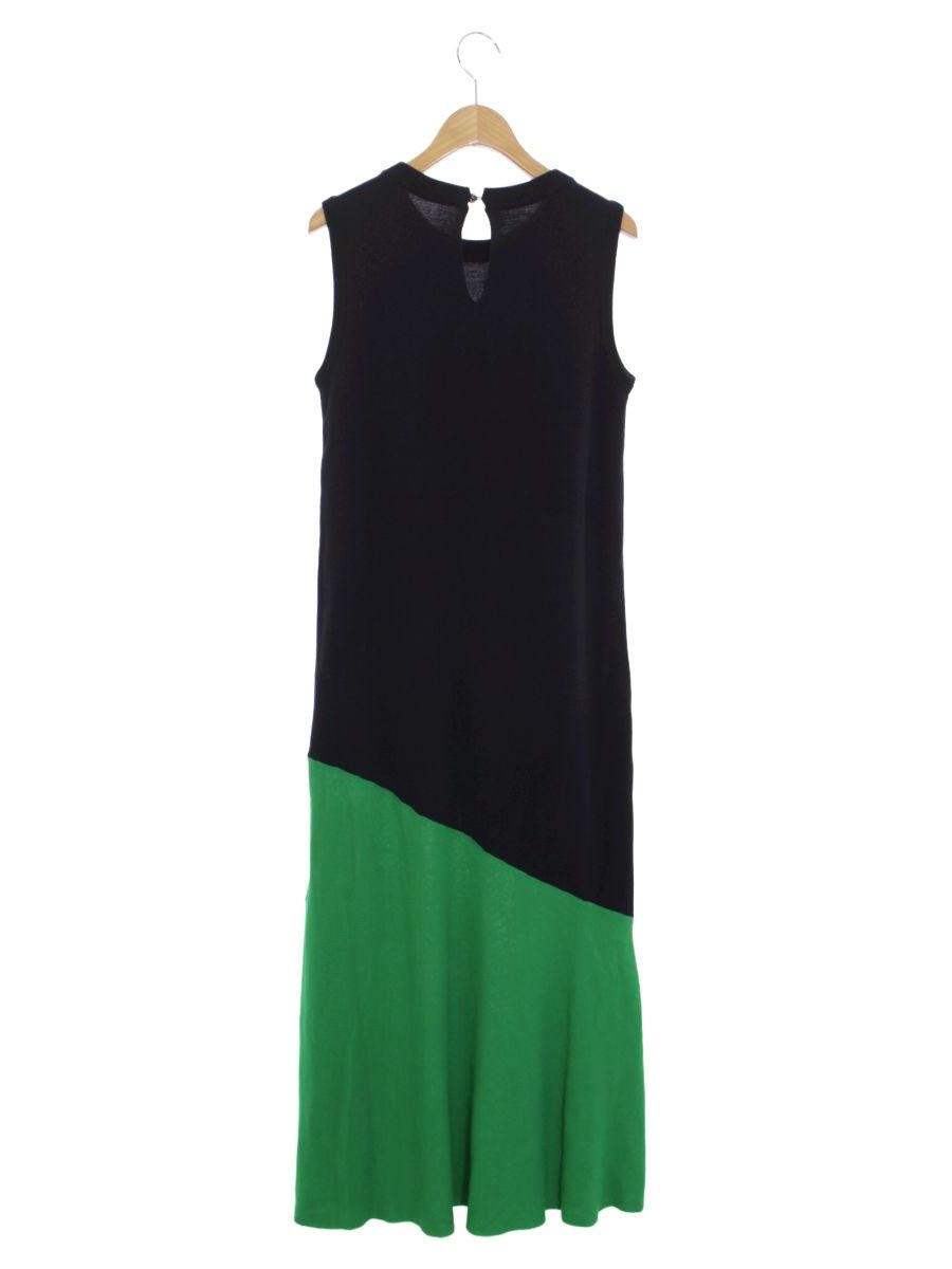 グレースクラス 02212 ワンピース 36 ネイビー グリーン ニット ゴールドボタン