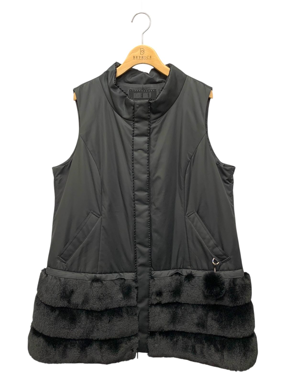 トゥービーシック エコファーコンビタフタベスト W 7 E 03-812-09 46 ブラック ロング レッキスラビット ファー ダブルジップ リボン