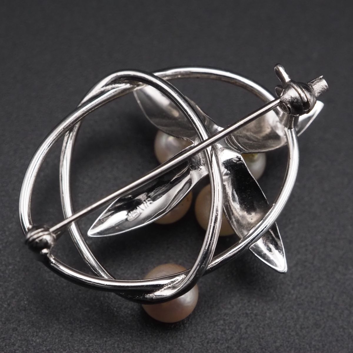 フランス アンティーク コサージュ ブルーグレイ レディースブローチ