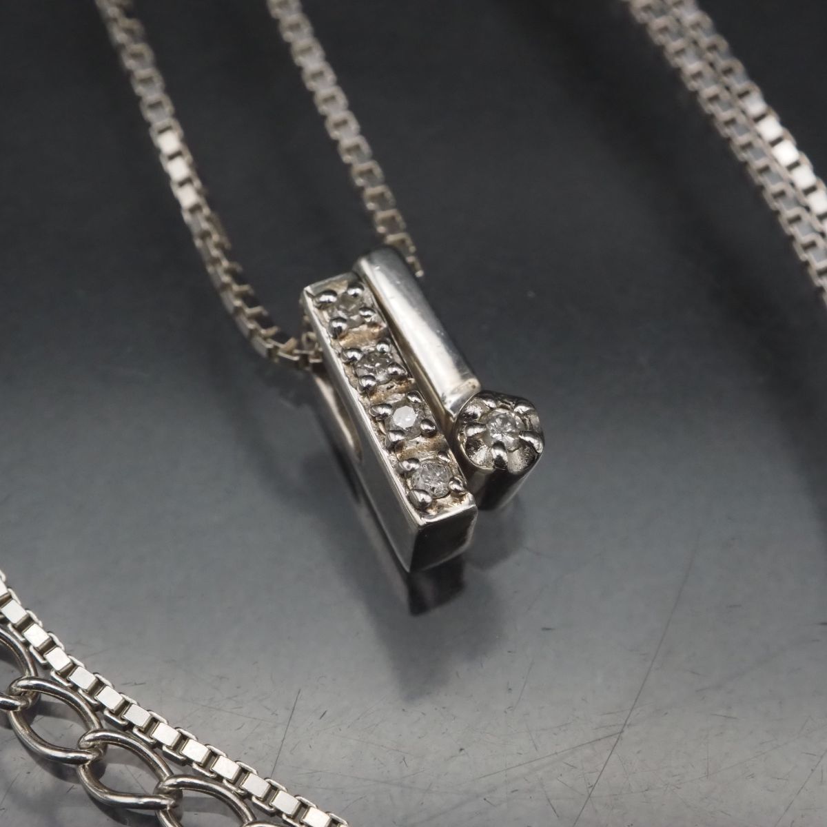 H888 ダイヤモンド 0.04ct 0.02ct SV925 MK刻印 ペンダント ネックレス デザイン シルバー 4月誕生石