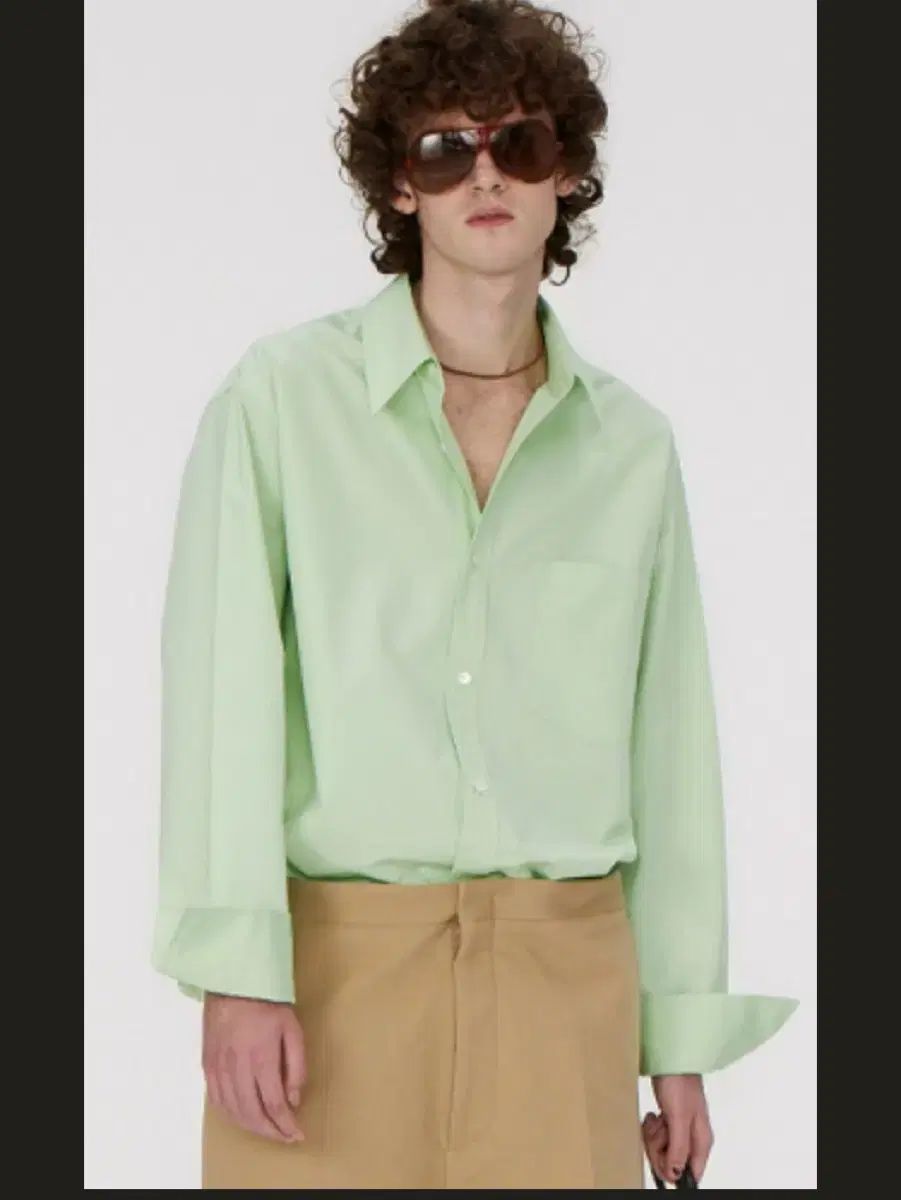 レクト オーバーサイズ コットン シャツ ライム スモール