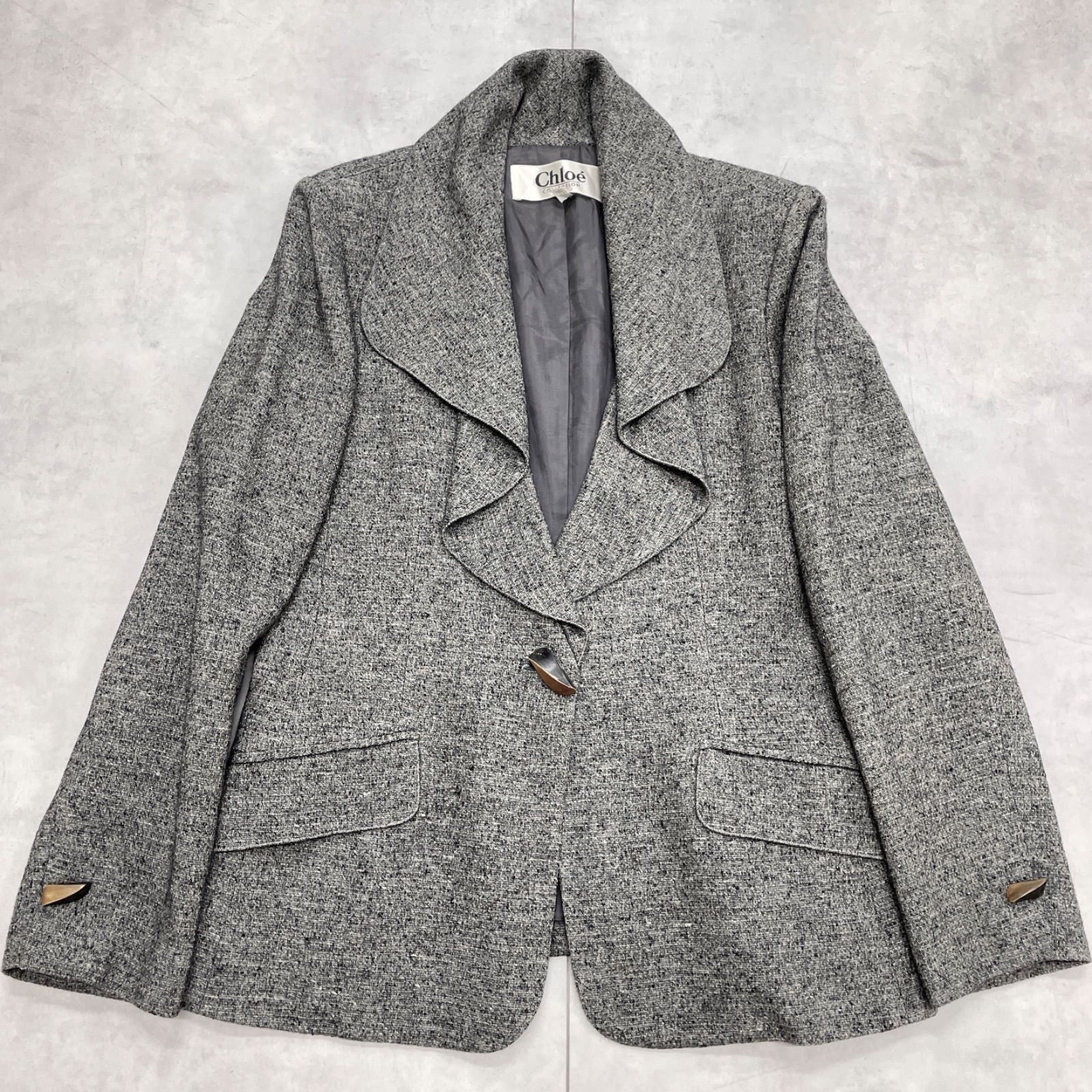Chloe クロエ ジャケット フリル ツイード ウール シルク レディース 42