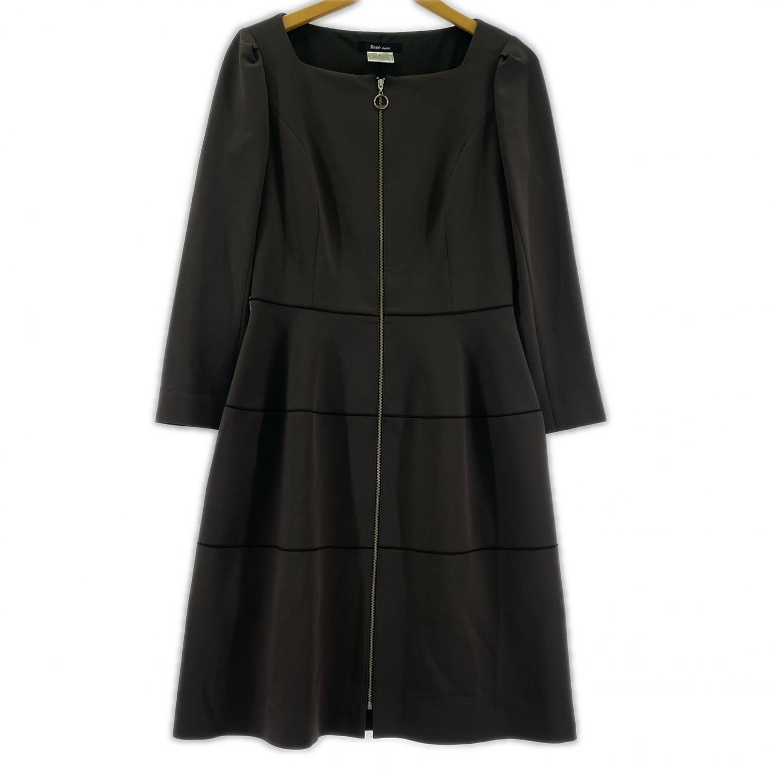 Rene basic ルネベーシック ジップアップワンピース size36 ブラウン系
