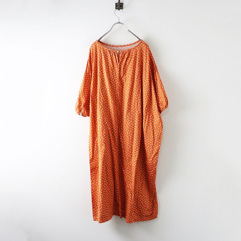 2025MS 今季 マーブルシュッド marble SUD Mame dot ワイドワンピース‖オレンジ ドレス ロング ドッグ 犬 2400014681888