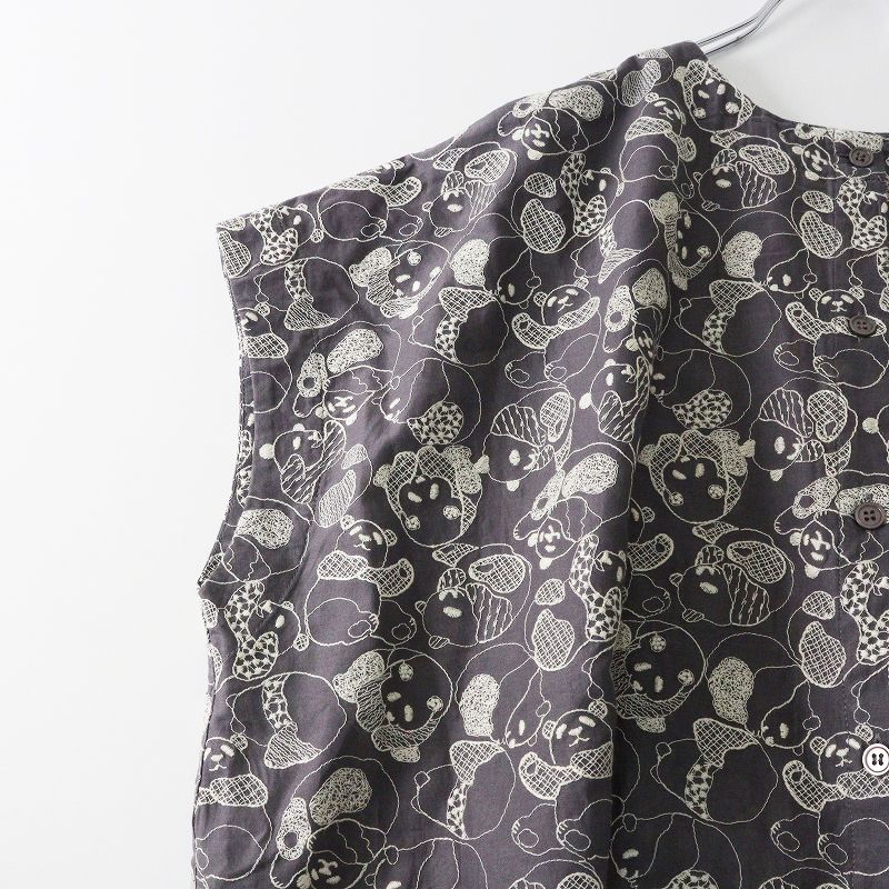 パンダ刺繍ワンピース‖グレー