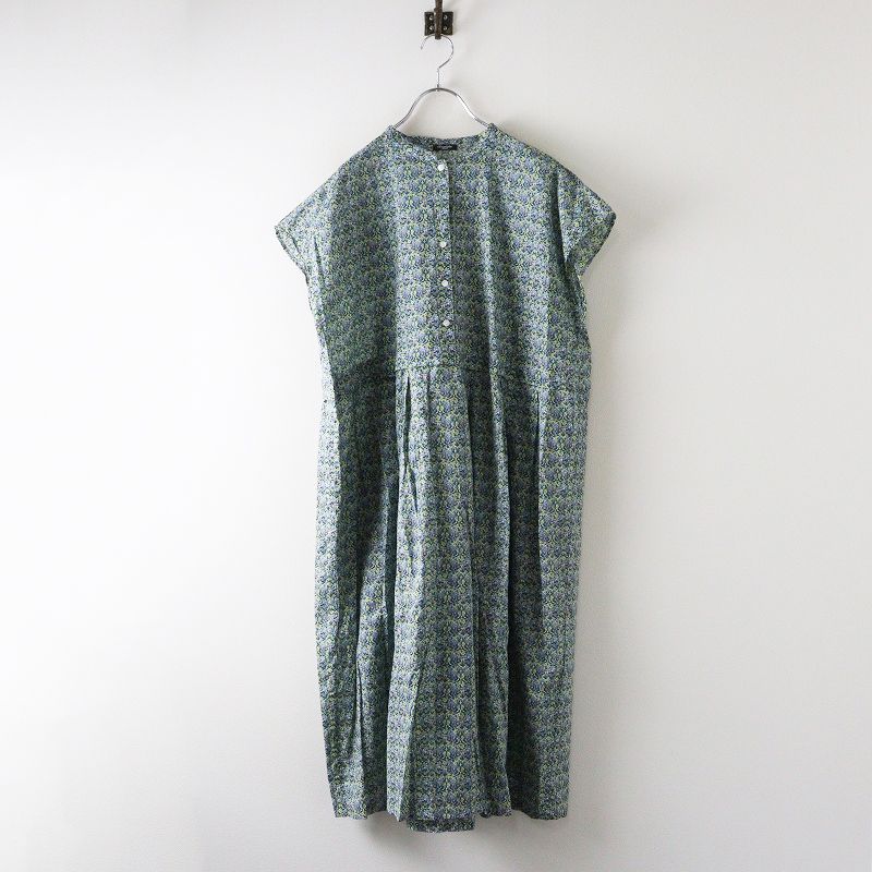 2025MS マーブルシュッド marble SUD flower sloth フレンチスリーブ タックワンピース‖グリーン ドレス 2400014681956