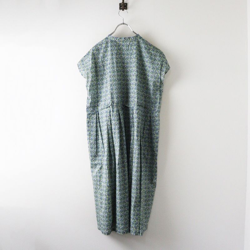 2025MS マーブルシュッド marble SUD flower sloth フレンチスリーブ タックワンピース‖グリーン ドレス 2400014681956