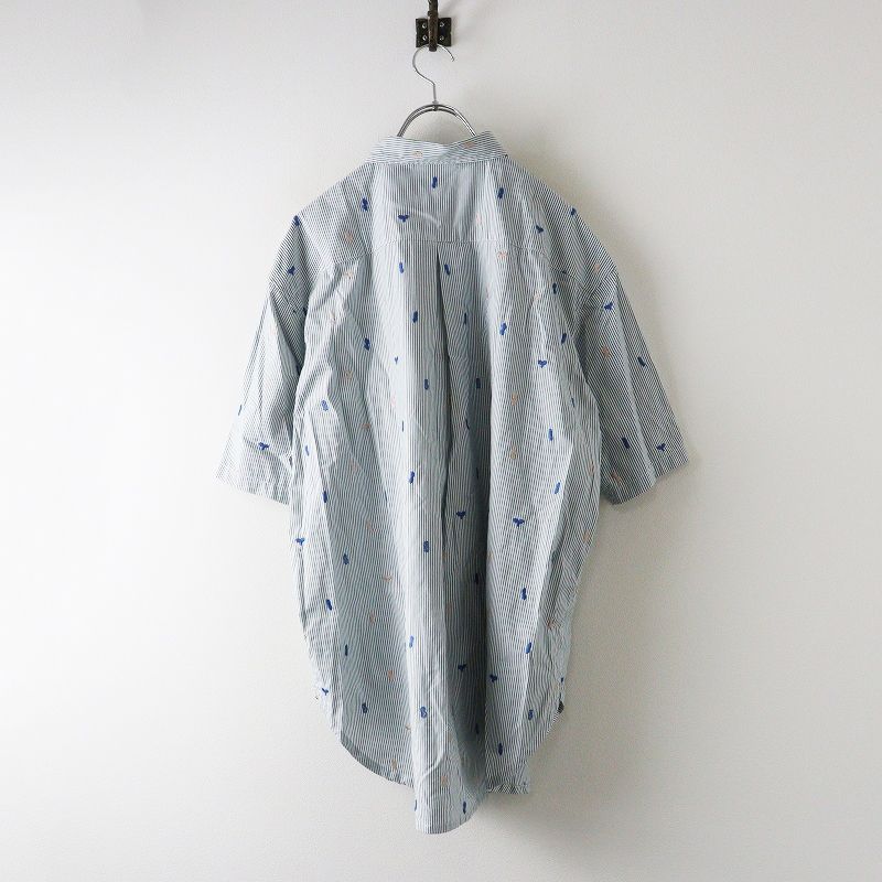 2025MS 今季 マーブルシュッド marble SUD neu EMB rakkasei BIG シャツ‖ホワイト×グリーン 刺繍 ストライプ 2400014681987