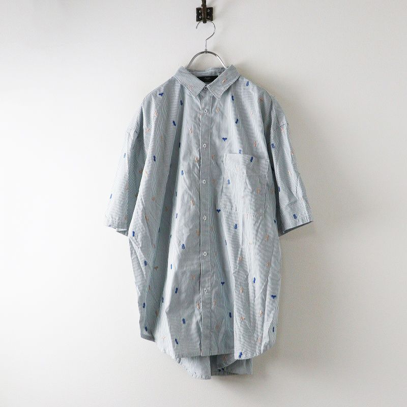 2025MS 今季 マーブルシュッド marble SUD neu EMB rakkasei BIG シャツ‖ホワイト×グリーン 刺繍 ストライプ 2400014681987