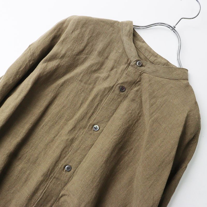 群言堂 石見銀山　バンドカラーブラウス 石見銀山 群言堂 グンゲンドウ 染色加工 リネンバンドカラー長袖シャツ