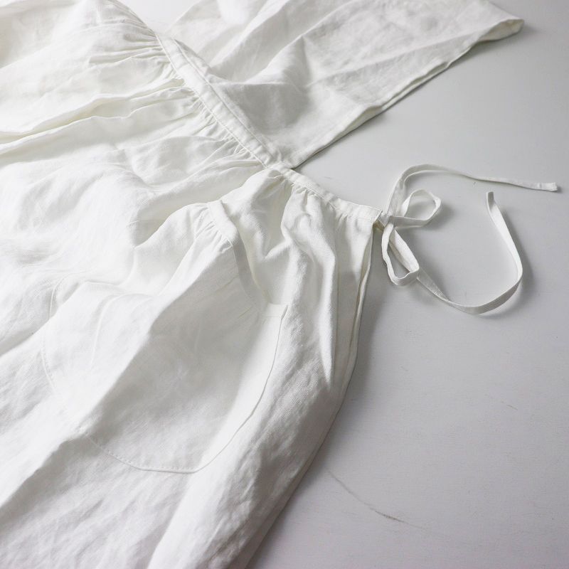 サイドリボンのエプロンワンピース┃白 2400014665185