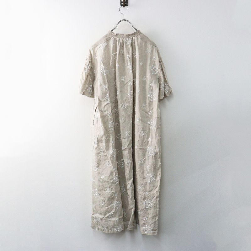 マガリ MAGALI TSUBOMI リネン バルーン袖ペザントワンピース ベージュ┃ チュニック ドレス 刺繍デザイン 麻 2400014673203