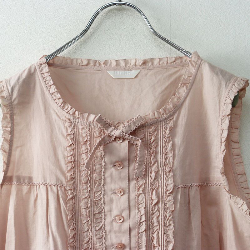 極美品 ピンクハウス PINK HOUSE ピコフリルローンノースリーブ
