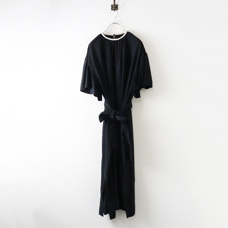 ドゥーブルメゾン DOUBLE MAISON リンガーネック ギャザーフ スリーブワンピース F ブラック┃ドレス チュニック 2400014680515