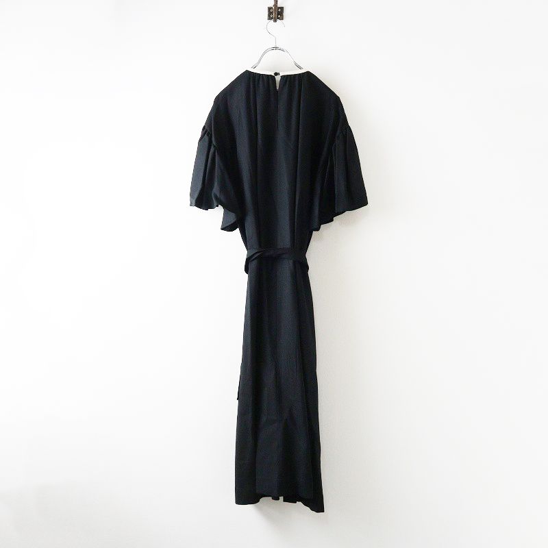 ドゥーブルメゾン DOUBLE MAISON リンガーネック ギャザーフ スリーブワンピース F ブラック┃ドレス チュニック 2400014680515