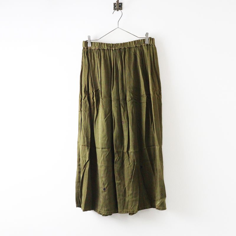スズサン suzusan 有松鳴海絞り レーヨンキュプラ イージーワイドスカート カーキグリーン┃ 2400014680508