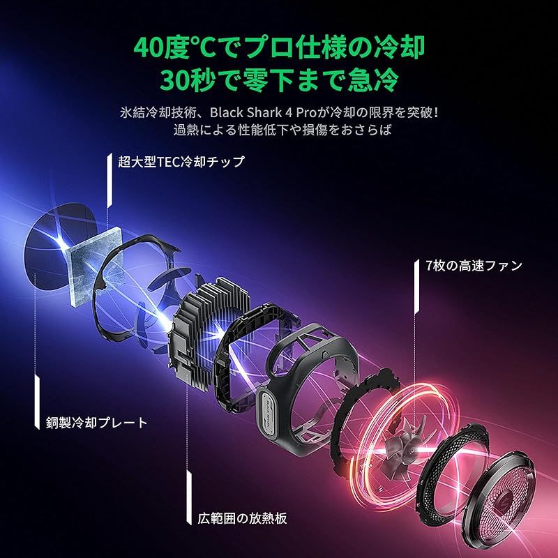 Black Shark 磁気式 スマホ 冷却 散熱器 4 PRO RGB冷却ファン 取り外し なグリップ付きの携帯電話ラジエーター 静音 アプリ制御されたスマート温度制御 iPhone Magneticシリーズ Android 用のポータブル ゲーム