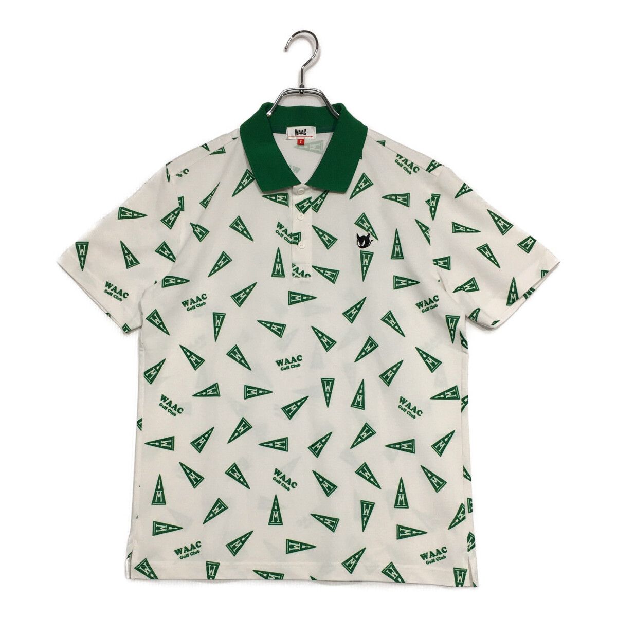 メンズ ワック WAAC 半袖ポロシャツ 2(M) 白×緑 ホワイト×グリーン 総柄