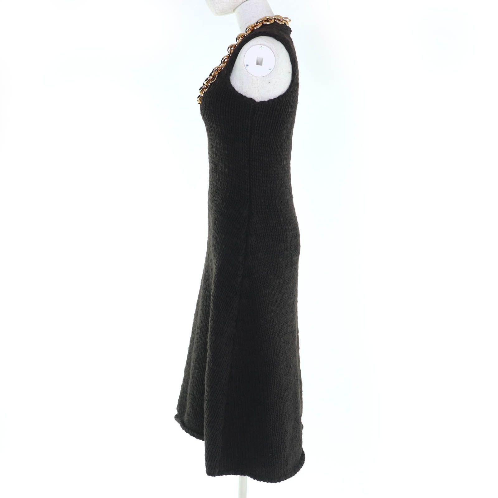 ボッテガヴェネタ 20 AW 642901 ゴールドチェーン ノースリーブ ニット ワンピース ダークブラウン S イタリア製 レディース 定価323 000円