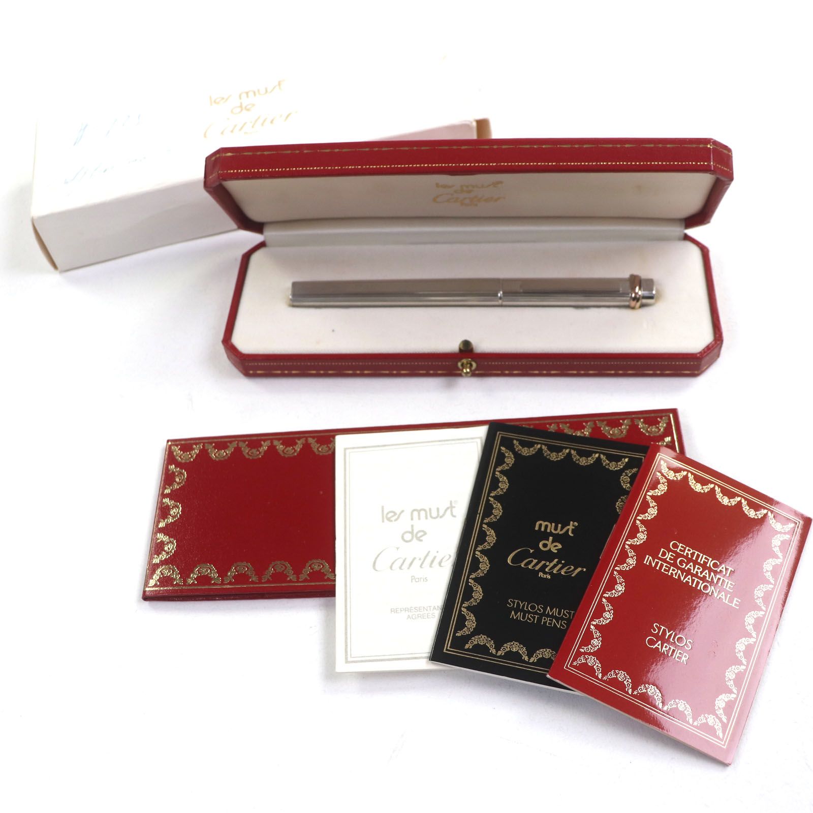 Cartier カルティエ ヴィンテージ トリニティ AG925 ストライプ キャップ式 ボールペン シルバー ケース付き フランス製 総重量27.4g メンズ