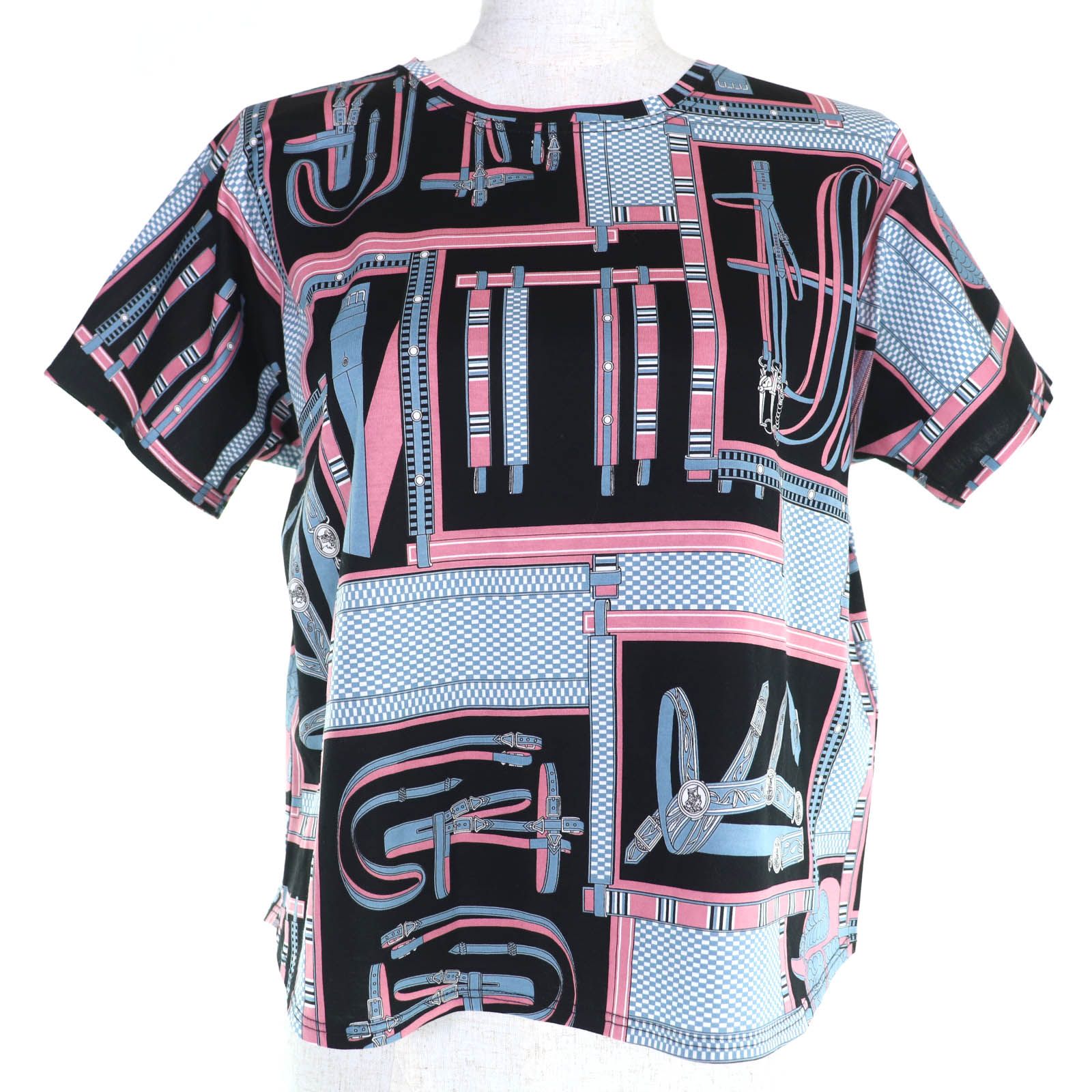 HERMES エルメス 24 AW Lettres Equestres コットン100％ クロップド 半袖Ｔシャツ マルチ 36 イタリア製 レディース