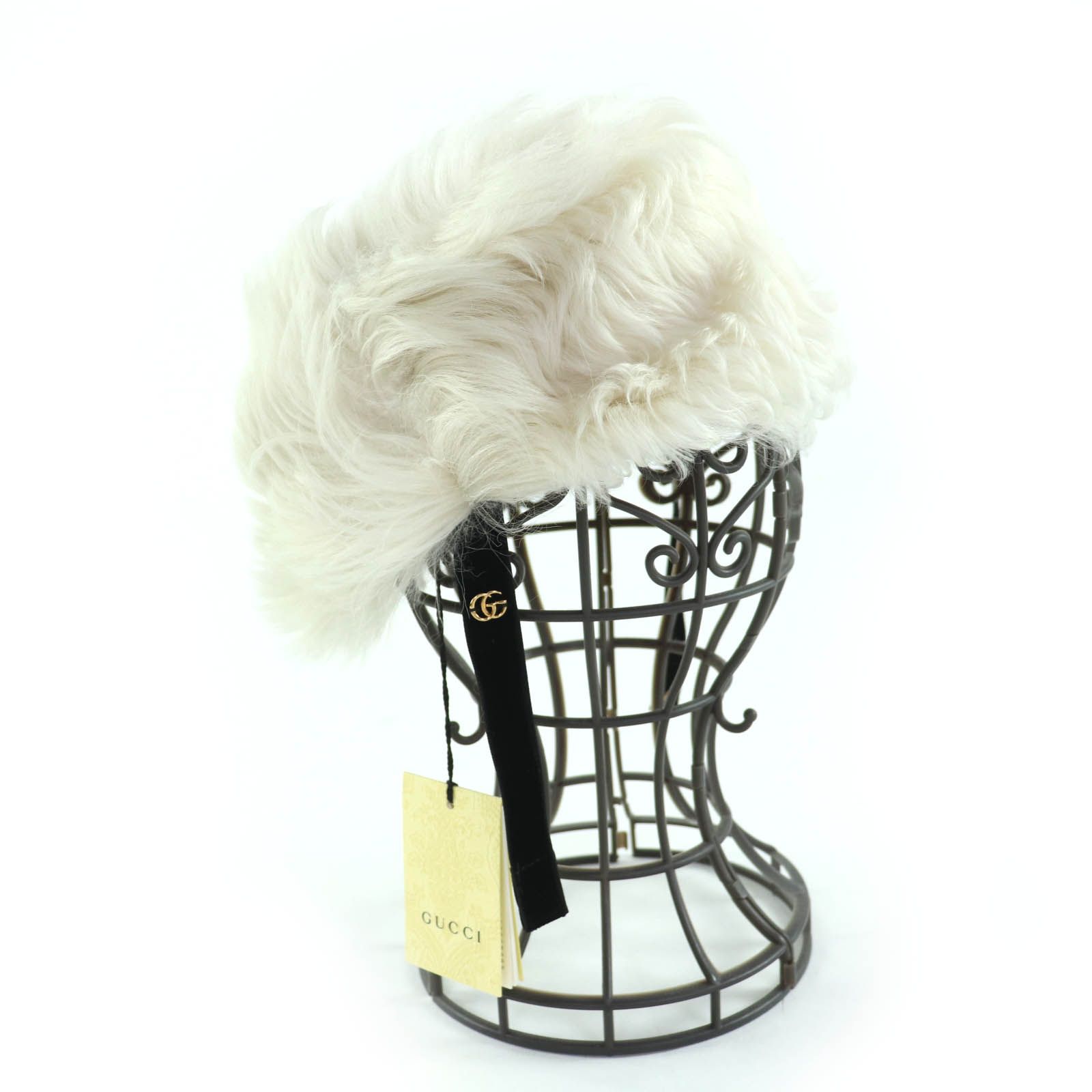 GUCCI グッチ 763498 羊毛皮 GG金具 ラムファー ハット アイボリー M 保存袋付き イタリア製 キッズ