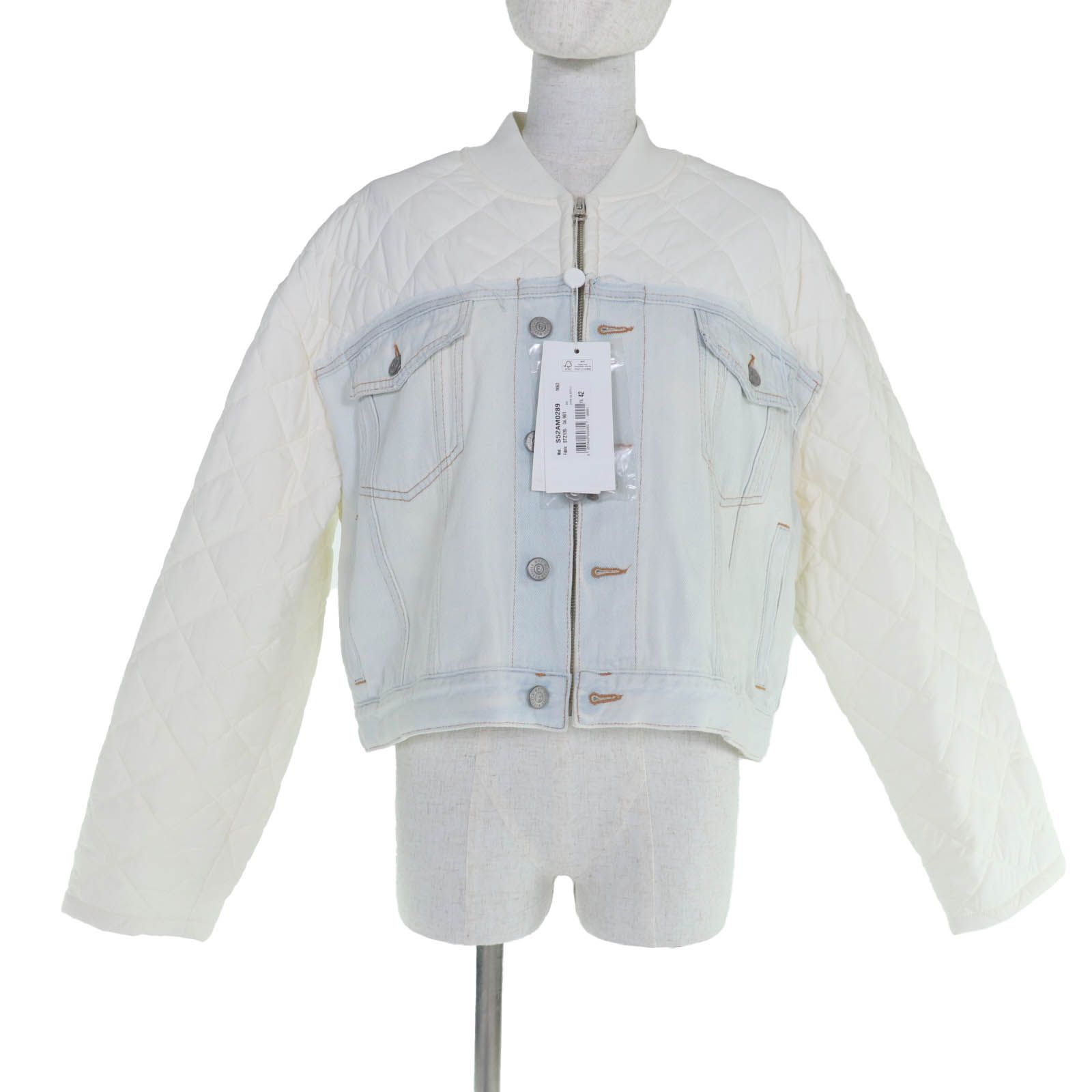 MM6 Maison Margiela エムエムシックス メゾンマルジェラ 24SS S54AM0289 キルティング切替 デニムジャケット ホワイト ライトブルー 42 イタリア製 レディース