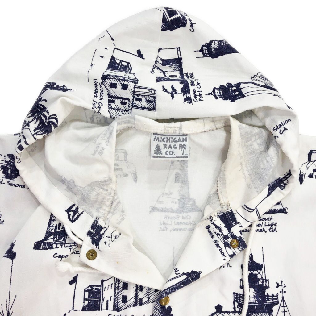 90年代 USA製 MICHIGAN RAG 灯台柄 フーデッドジャケット 総柄