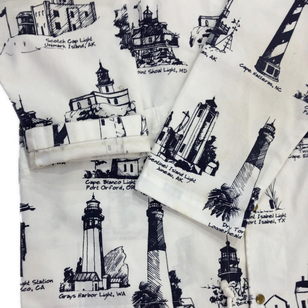 90年代 USA製 MICHIGAN RAG 灯台柄 フーデッドジャケット 総柄