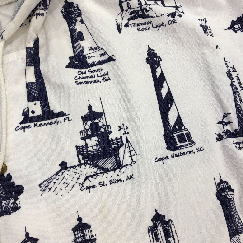 90年代 USA製 MICHIGAN RAG 灯台柄 フーデッドジャケット 総柄