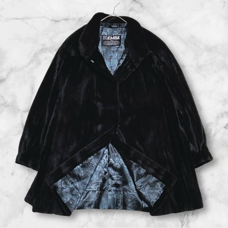 EMBA エンバ シェアードミンク リアルファー ペイズリー柄 ブラックミンク ボタンレス 最 黒 フリーサイズ