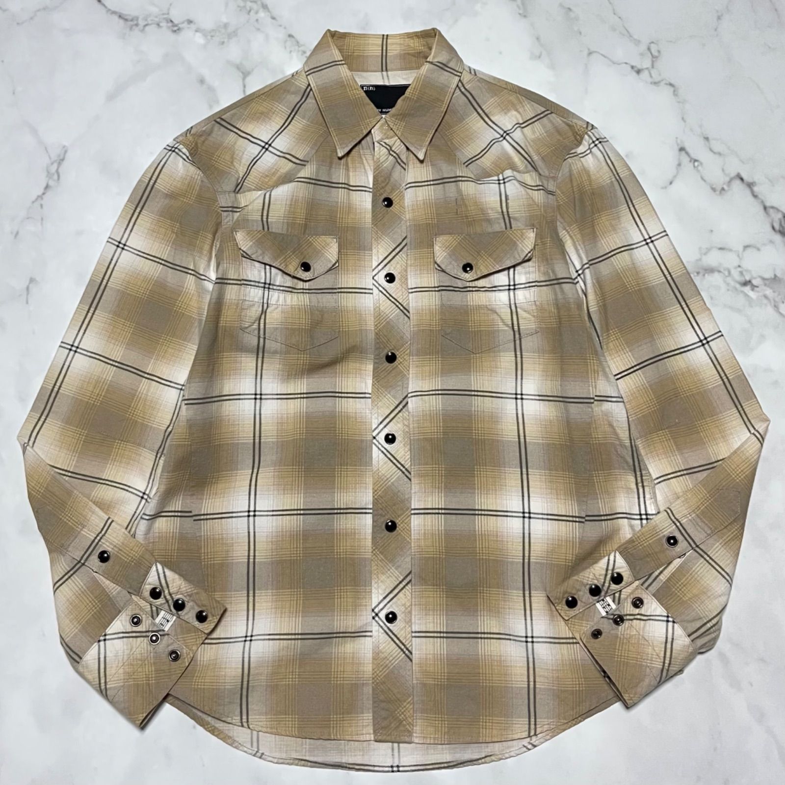 4サイズ n n BY NUMBER N INE エヌエヌバイナンバーナイン チェック フラップポケット ショルダーヨーク スナップボタン コットン 長袖 ウエスタンシャツ