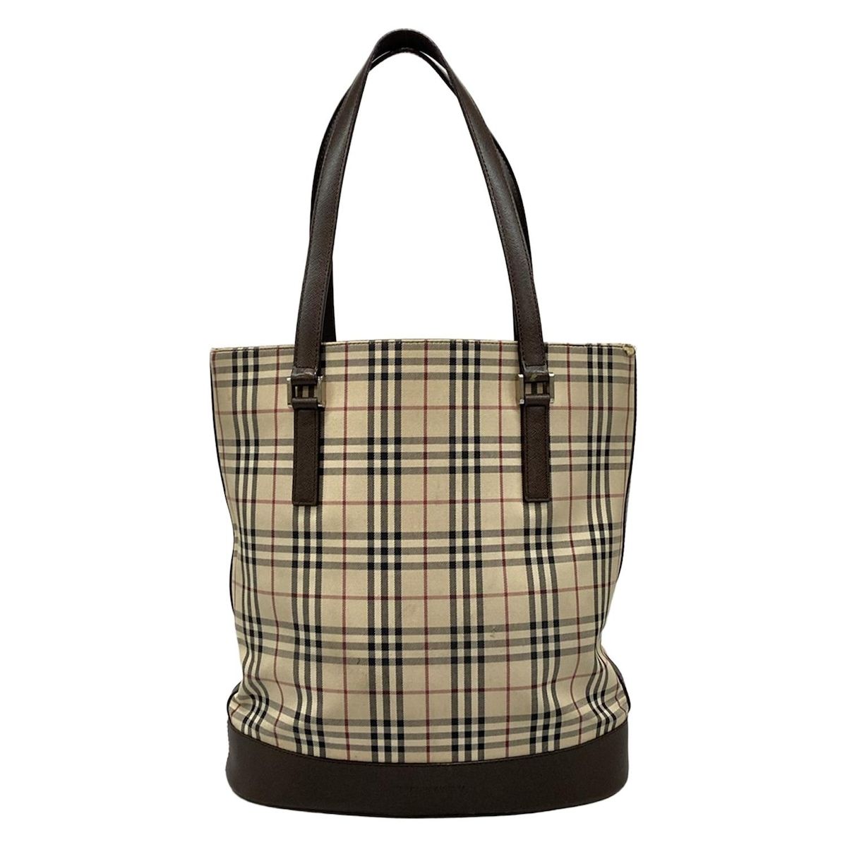 BURBERRY Burberry バーバリー トートバッグ - ベージュ×ダークブラウン×マルチ チェック柄 レザー