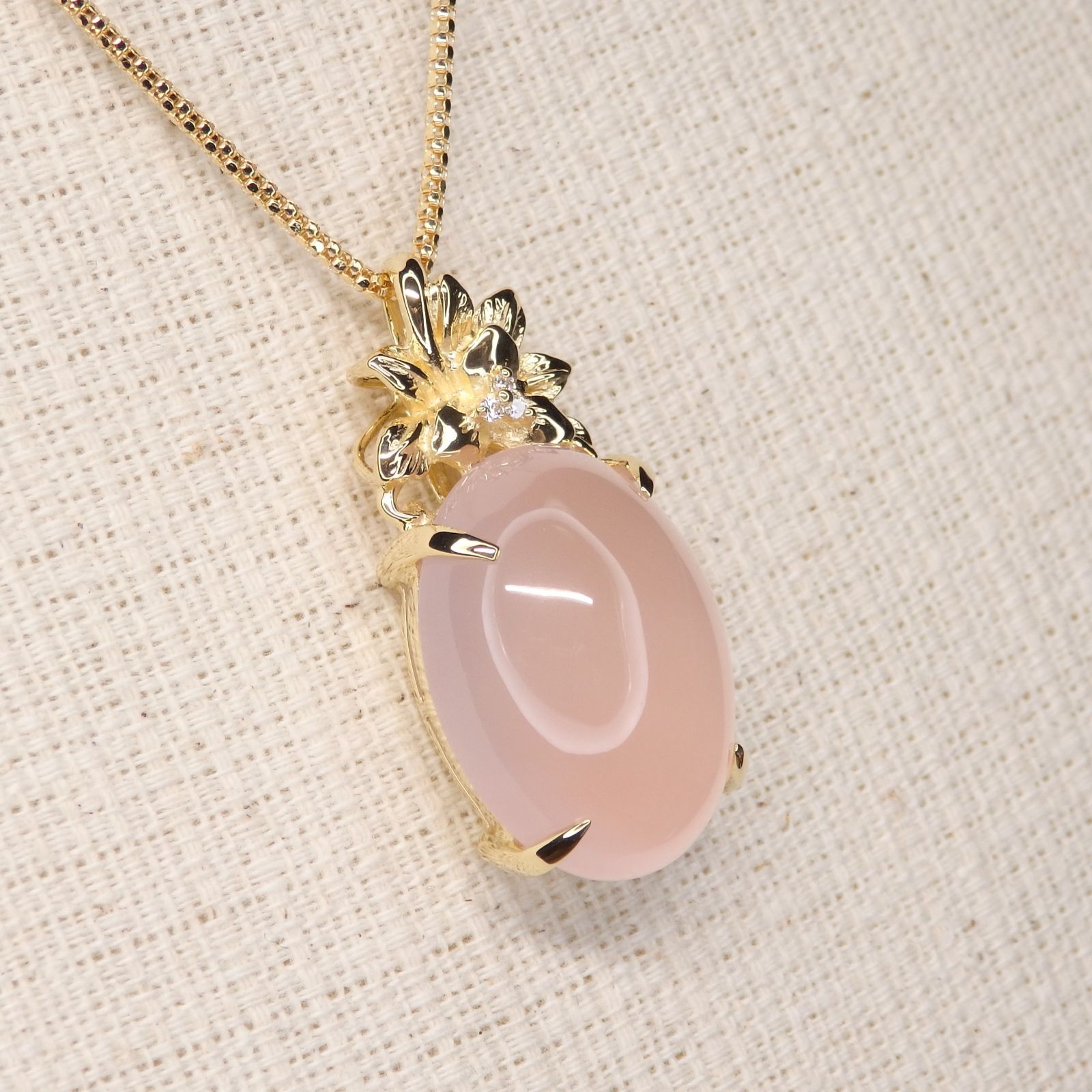 【未使用】K18ローズクォーツ ペンダントトップ ローズクォーツ カボション ペンダントトップ「ハートレースワーク