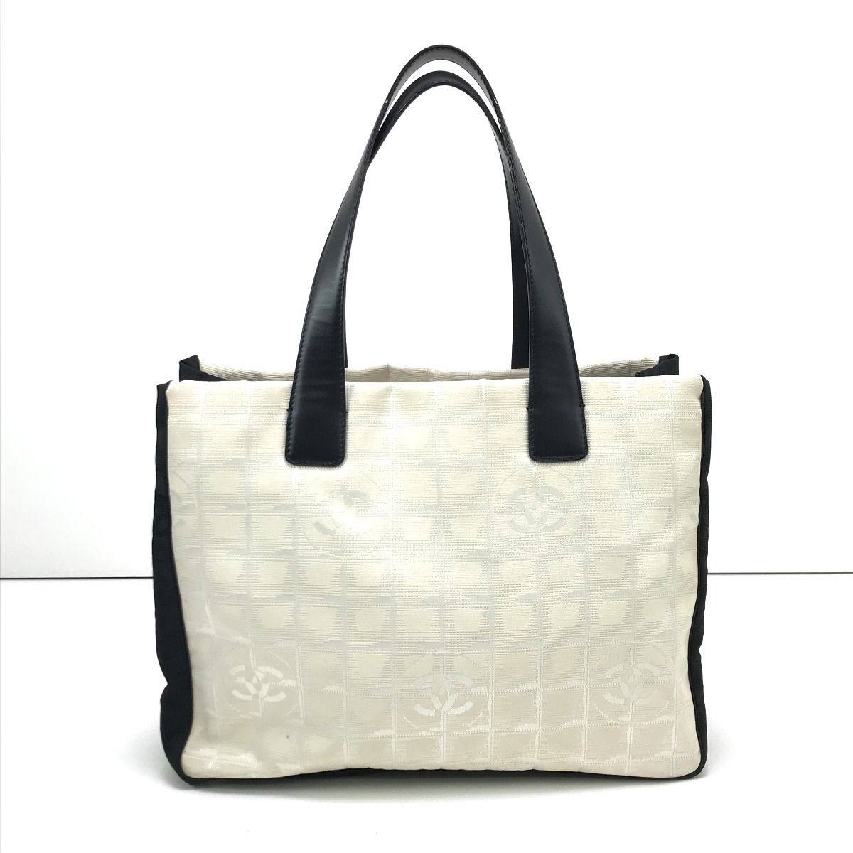 CHANEL シャネル トートバッグ ニュートラベルライン 下底劣化の為変形有 ベージュ×ブラック