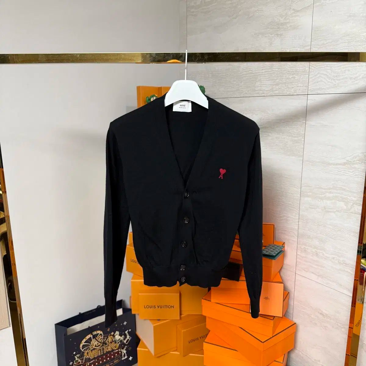 Sサイズ アミ スモール ハート ロゴ カーディガン