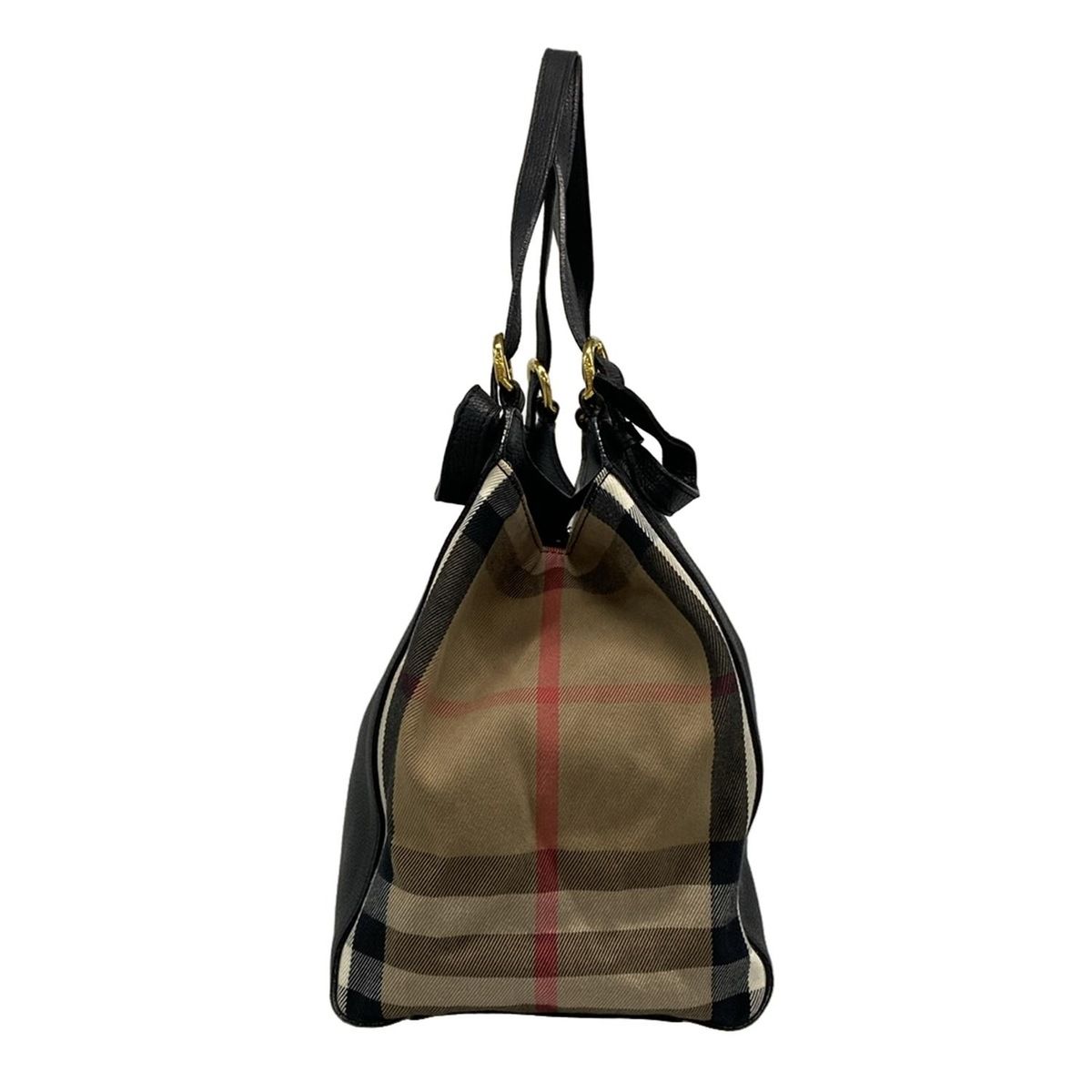BURBERRY Burberry バーバリー トートバッグ - 黒×ベージュ×マルチ チェック柄 レザー