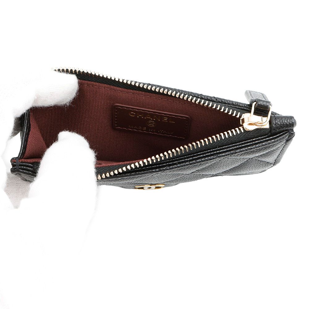  シャネル カードケース マトラッセ ココマーク クラシック ジップ フラグメントケース キャビアスキン AP 2570 黒 名刺入れ 小物