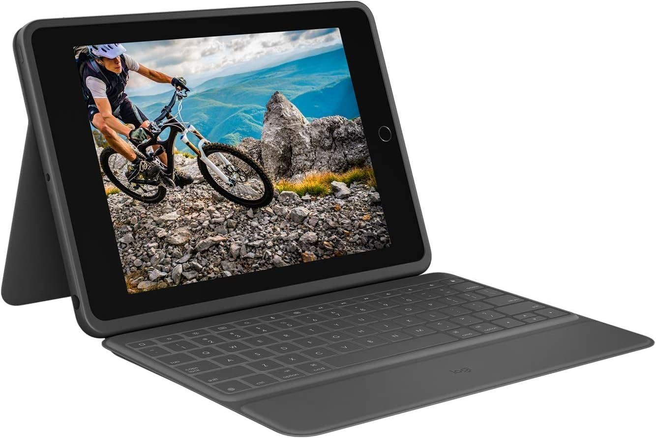 Logitech Rugged Folio - iPad 第7世代 第8世代 第9世代 保護キーボードケース スマートコネクター付き キックスタンド付き 耐久性のあるこぼれ防止キーボード ブラック 7.4 x 0.9 x 10.2 リニューアル 9