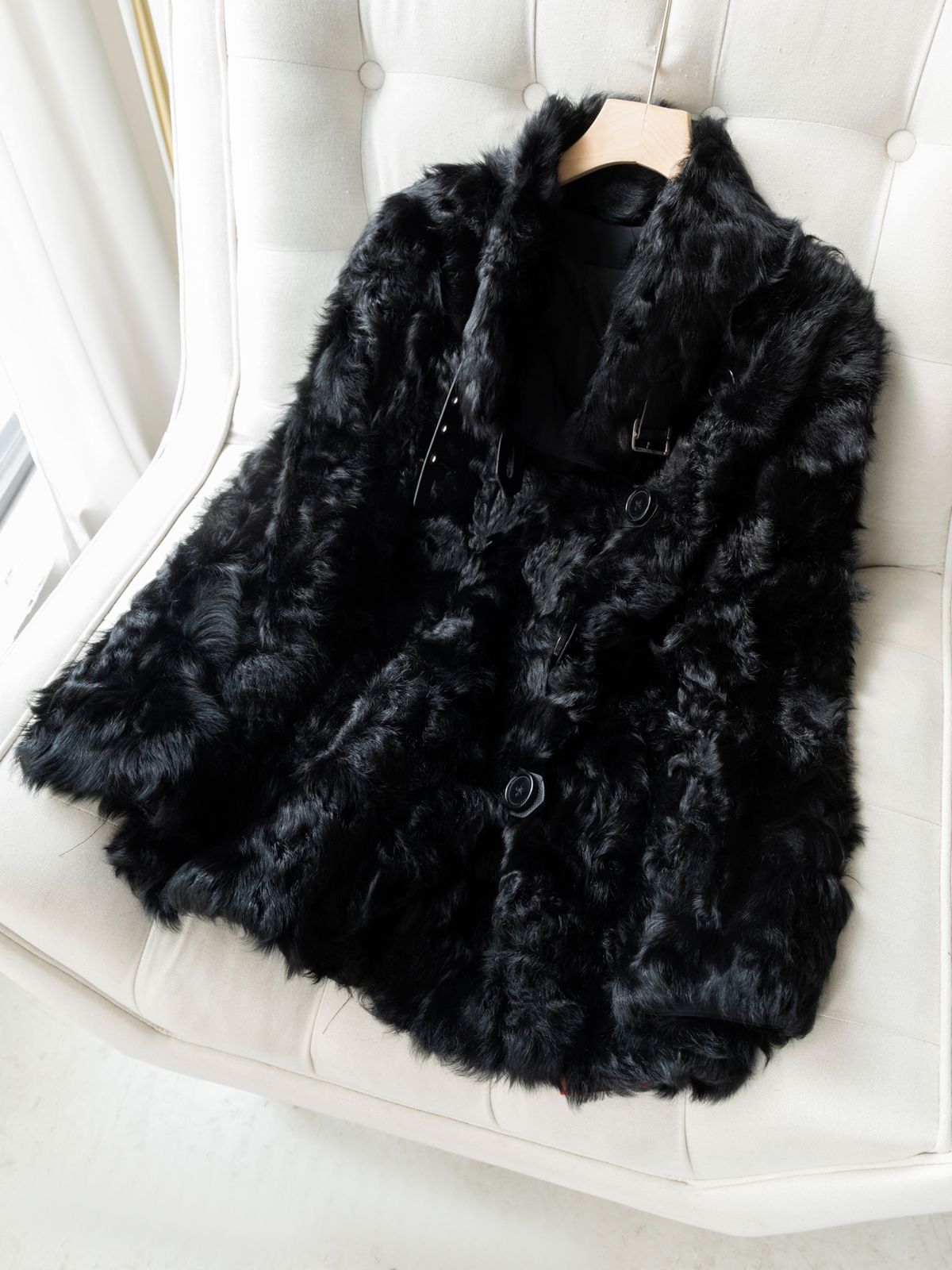 お洒落冬レディース毛皮コート 品コートムートン毛皮黒