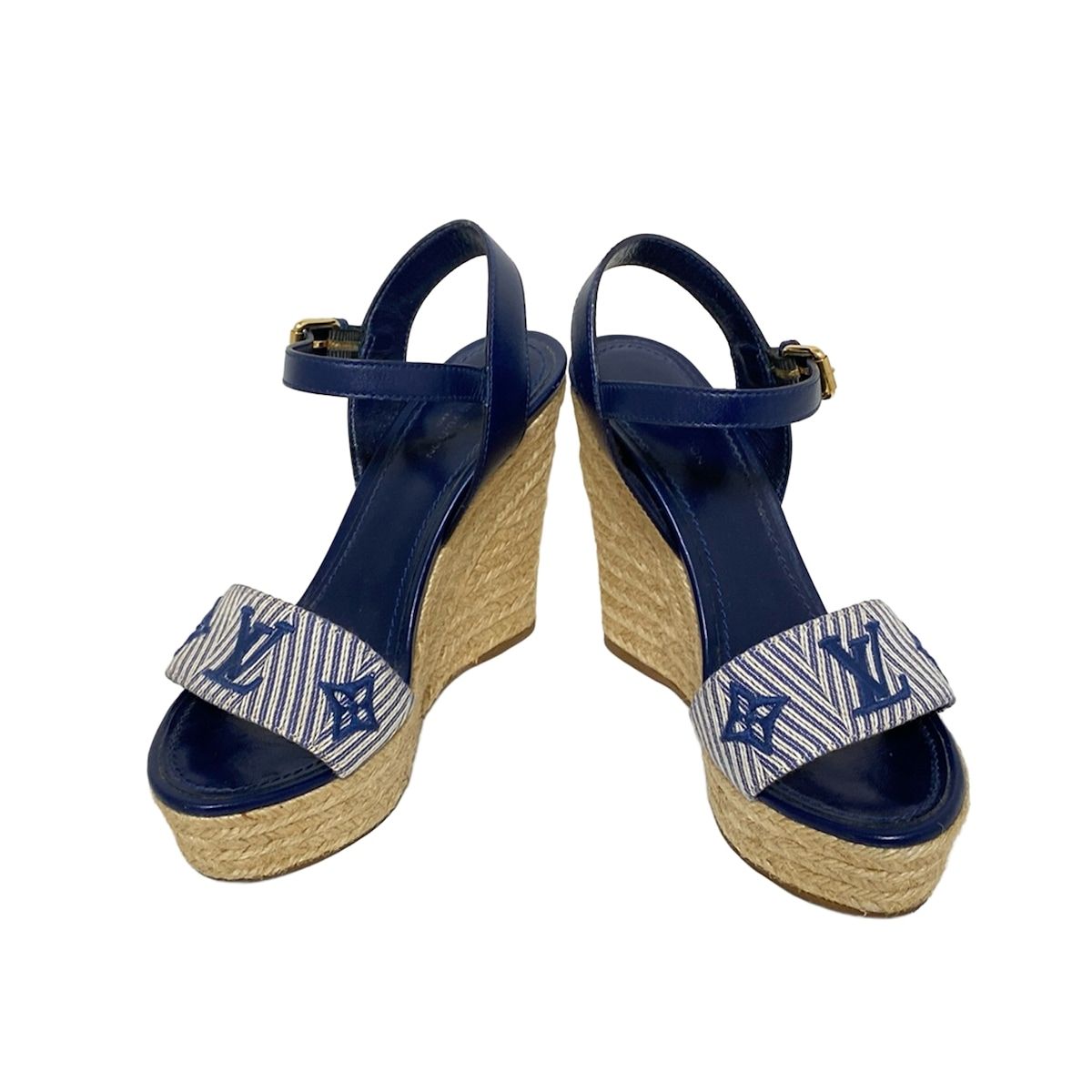 ルイヴィトン サンダル 35 レディース セイルアウェイ ラインサンダル 1 A 3 RBV マリーヌ エスパドリーユ ウェッジソール レザー