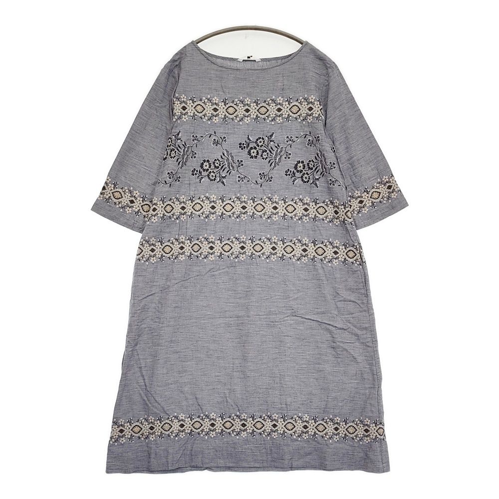 45R/45rpm ハケ目ガーゼツイード刺繍ワンピース ドレス 定価68200円 ブルー レディース フォーティーファイブアールピーエム【中古】5-1031M♪ 45R/45rpm ハケ目ガーゼツイード刺繍ワンピース ドレス 定価68200円